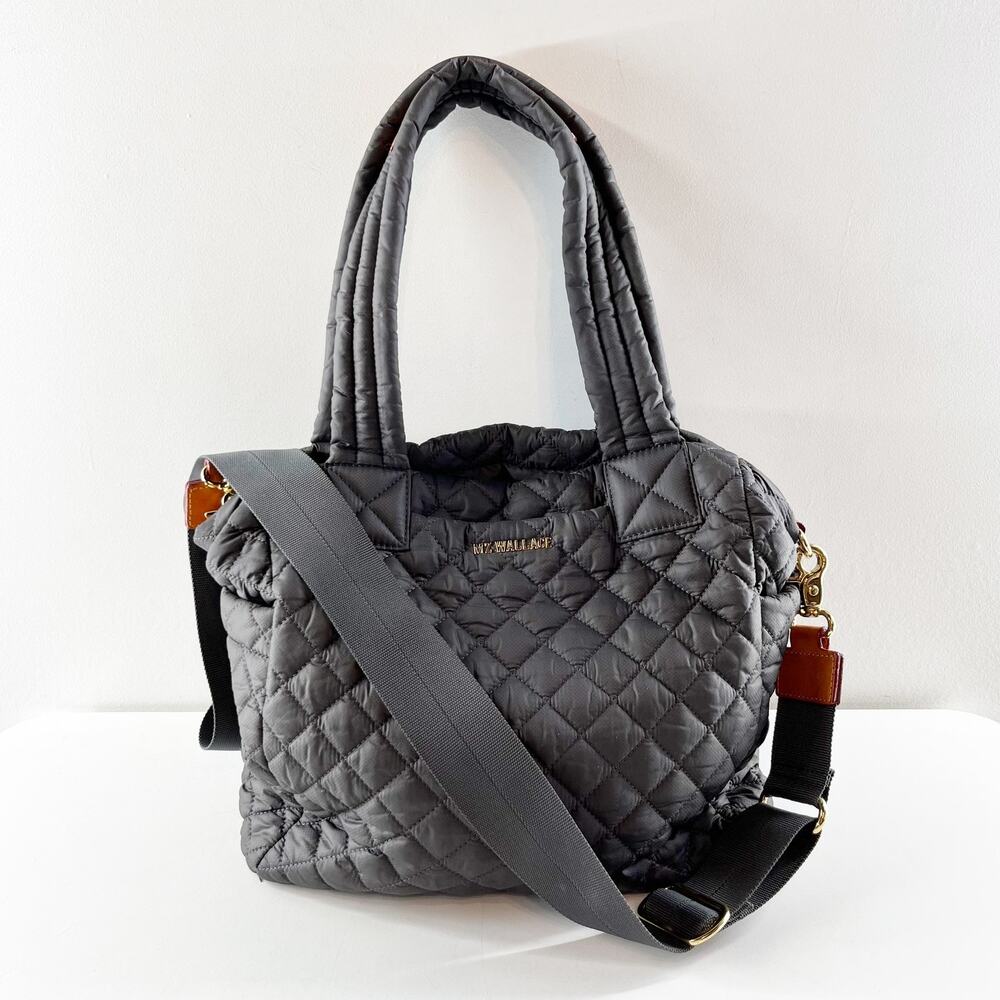 MZ Wallace Sutton Deluxe Quilted Tote Bag Purse Gray